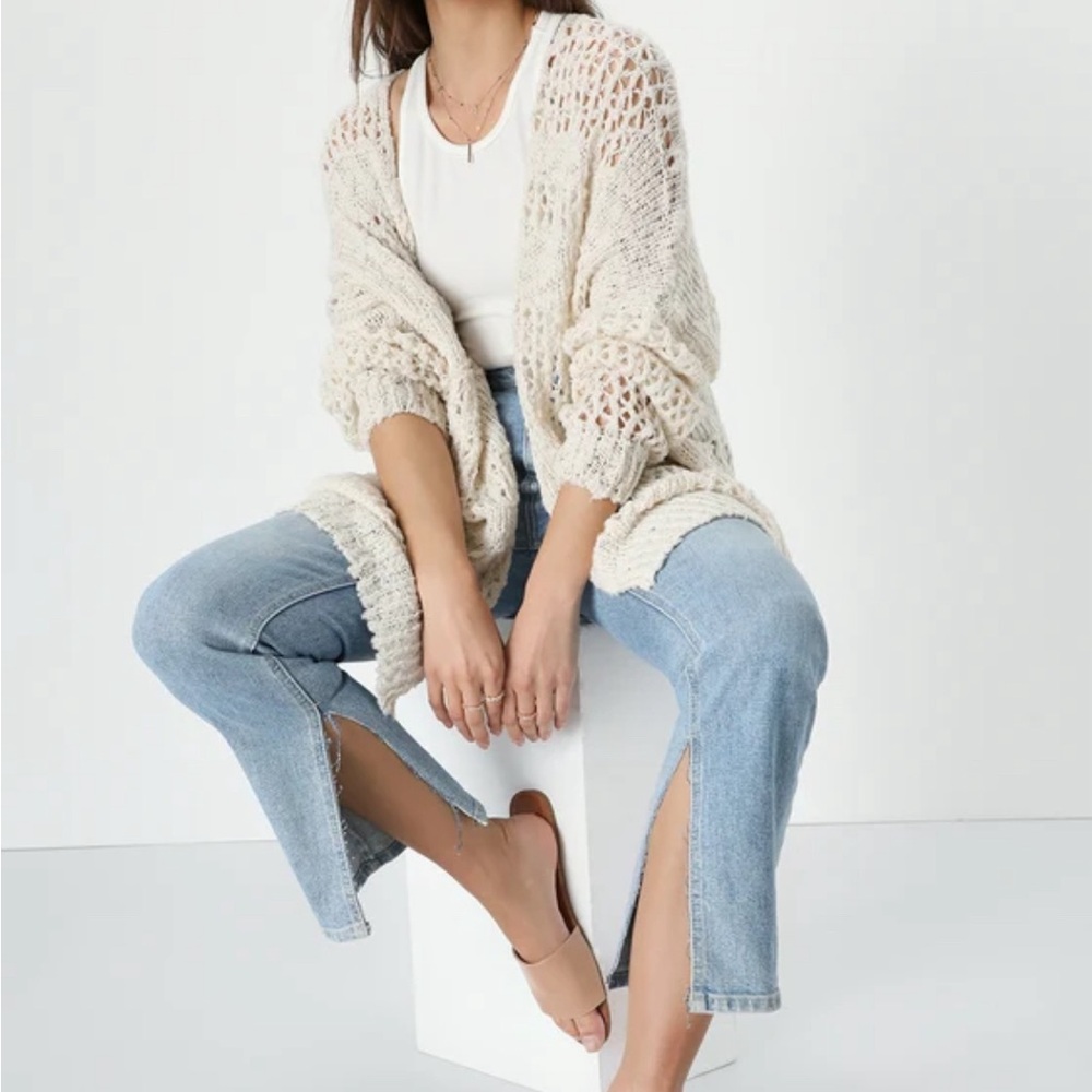 Lulus Crochet it Ain't So Ivory Oversized Cardigan Sweater - Size XL - Picture 5 of 6